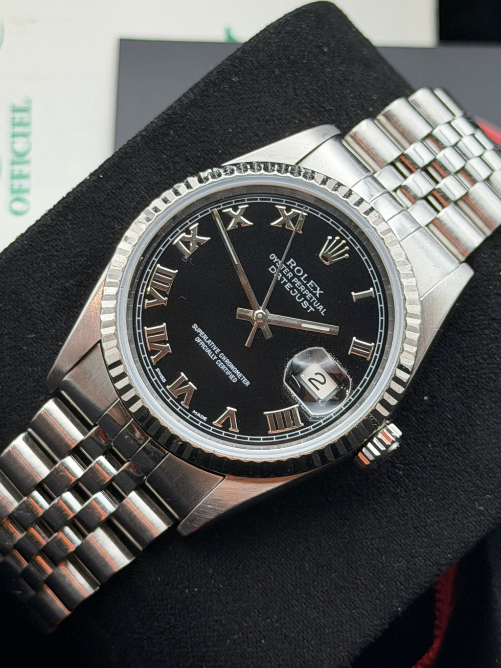 Rolex Datejust 16234 del 1999 quadrante NERO indici romani scatola e garanzia!