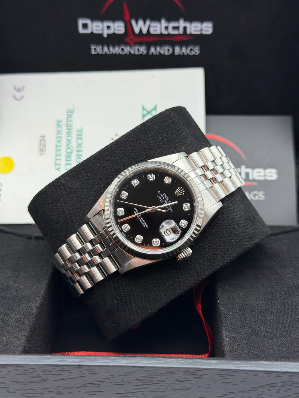 Rolex Datejust 16234 del 1998 quadrante NERO indici brillanti scatola e garanzia!