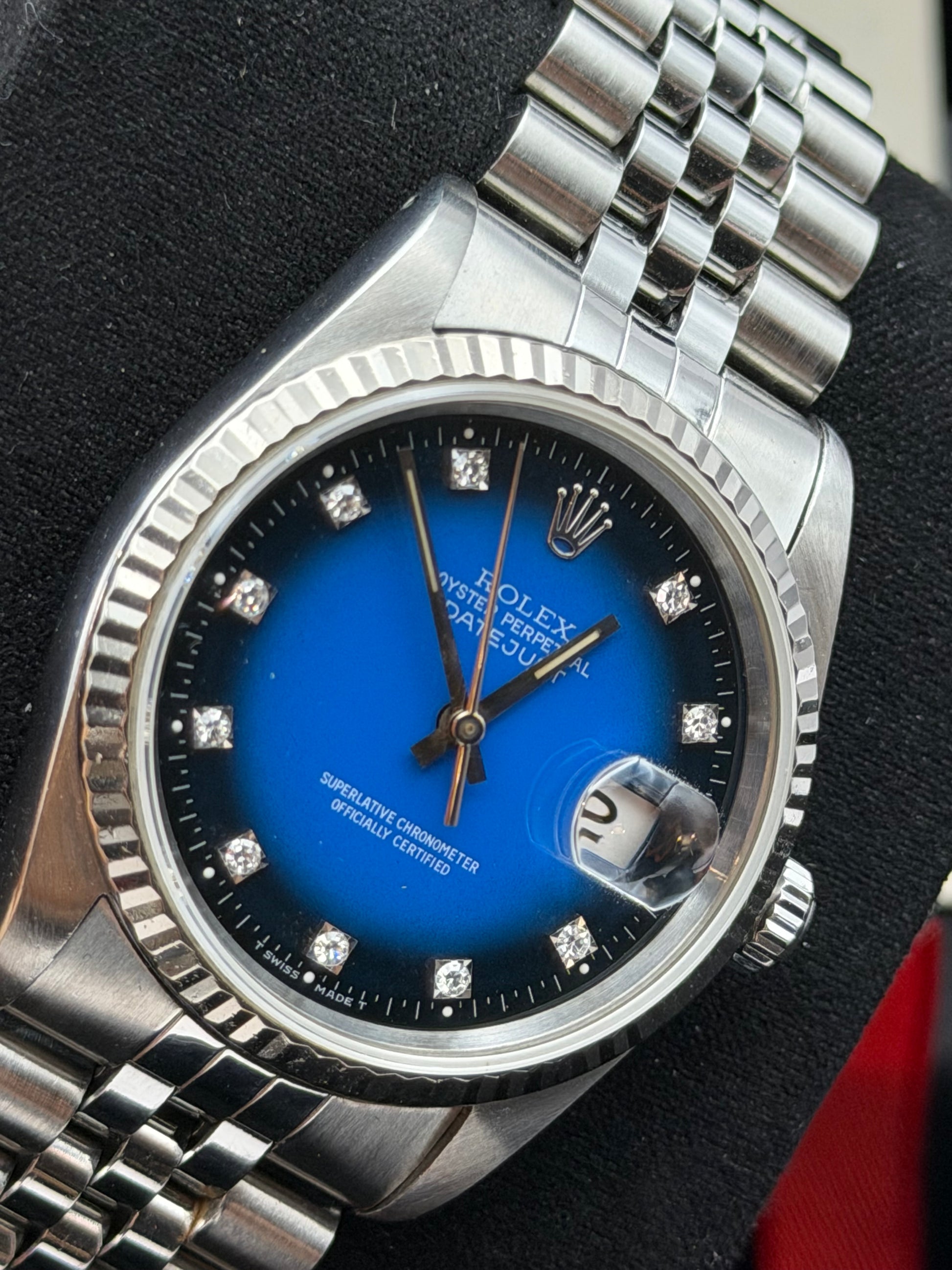 Rolex Datejust 16234 del 1991 raro quadrante blu degradé con brillanti scatola e garanzia!