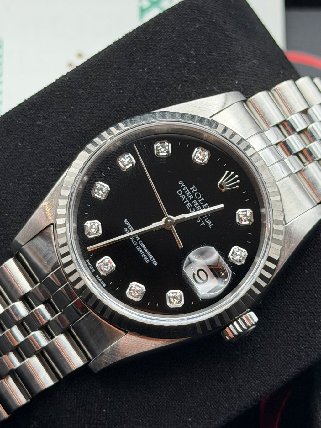 Rolex Datejust 16234 del 1998 quadrante NERO indici brillanti scatola e garanzia!