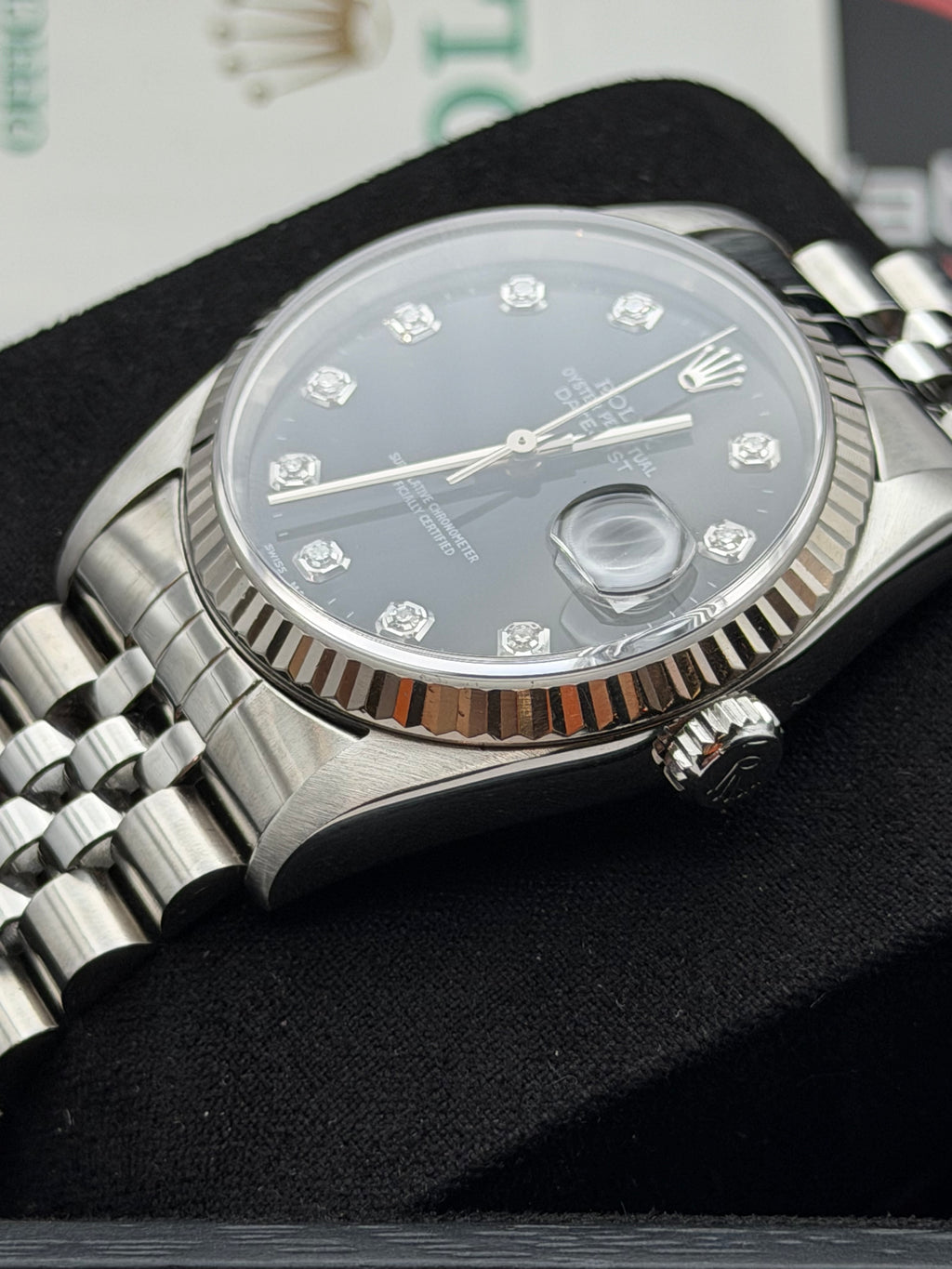 Rolex Datejust 16234 del 1998 quadrante NERO indici brillanti scatola e garanzia!