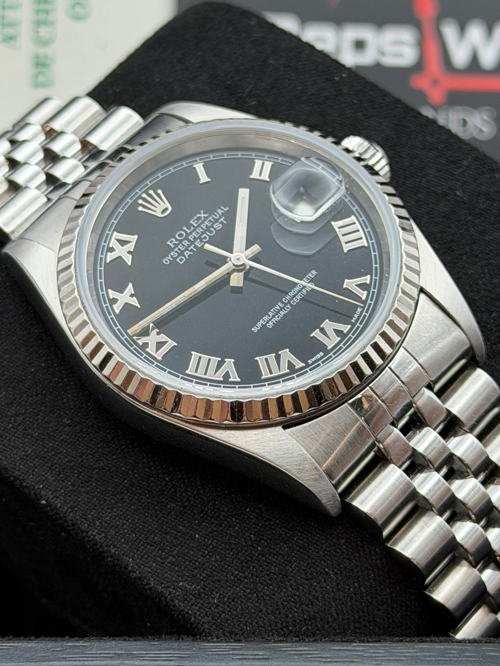 Rolex Datejust 16234 del 1999 quadrante NERO indici romani scatola e garanzia!