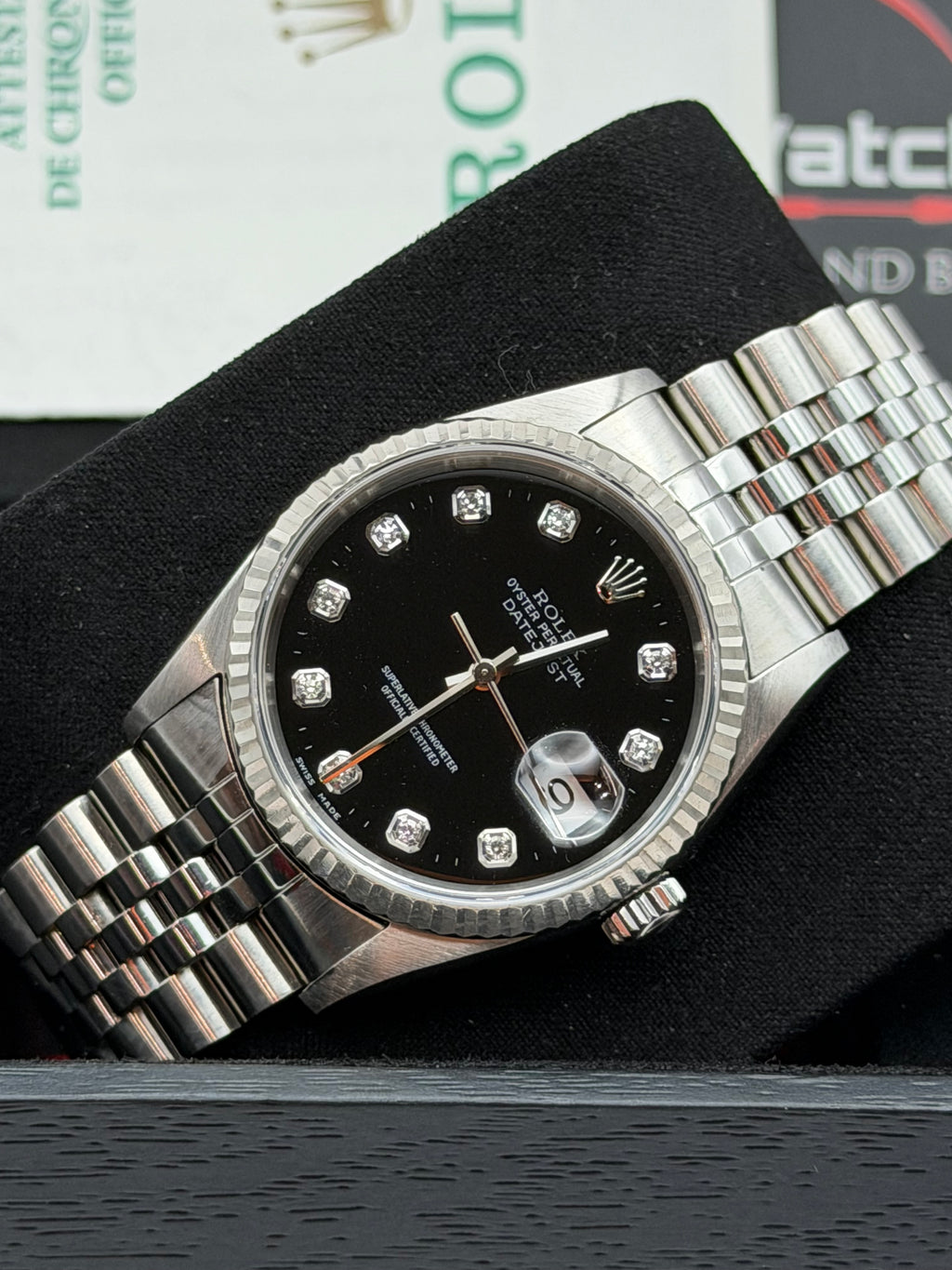 Rolex Datejust 16234 del 1998 quadrante NERO indici brillanti scatola e garanzia!