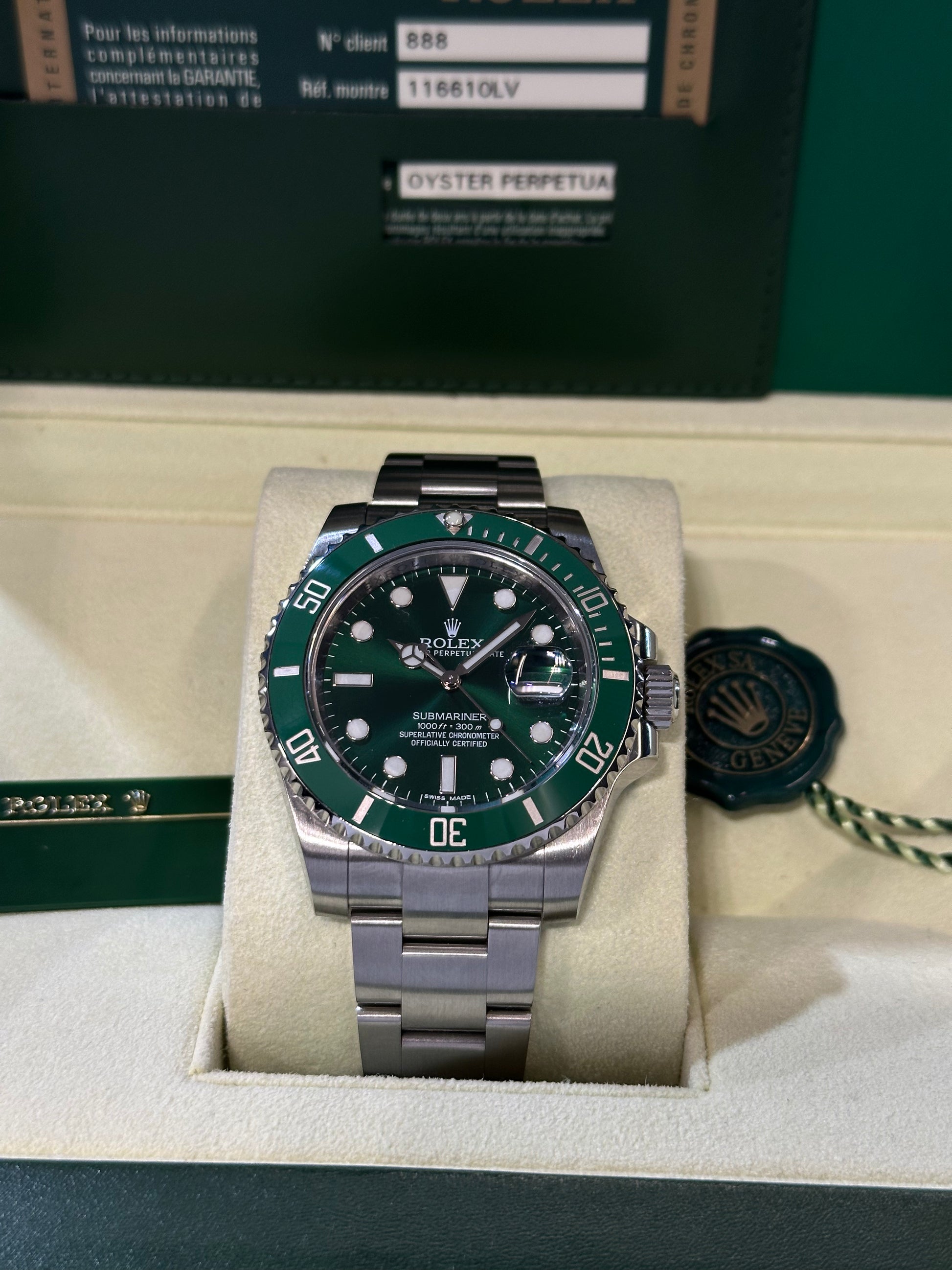 Rolex Submariner Date 116610LV "HULK" del 2013 FULL SET
