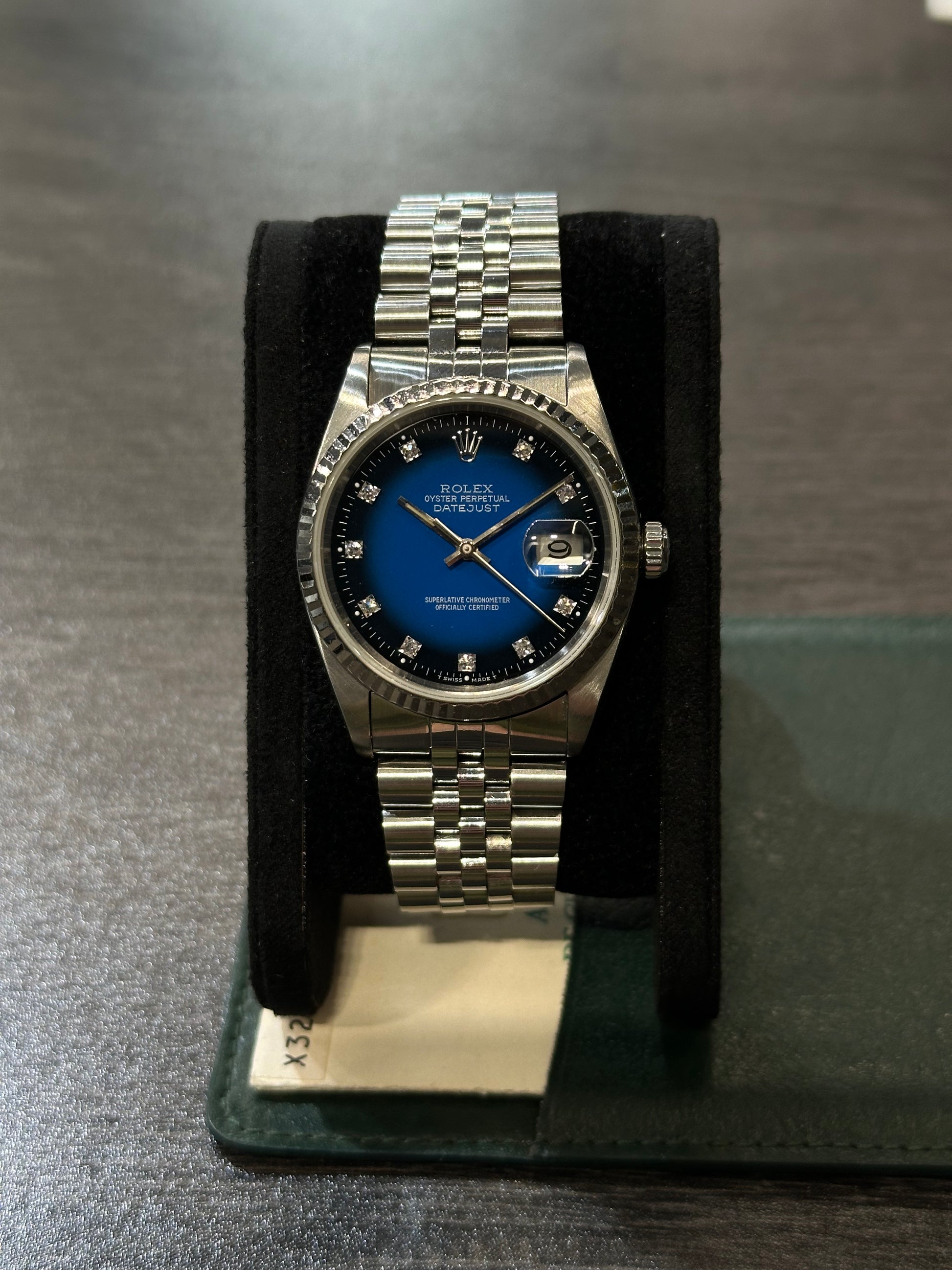 Rolex Datejust 16234 del 1991 raro quadrante blu degradé con brillanti scatola e garanzia!