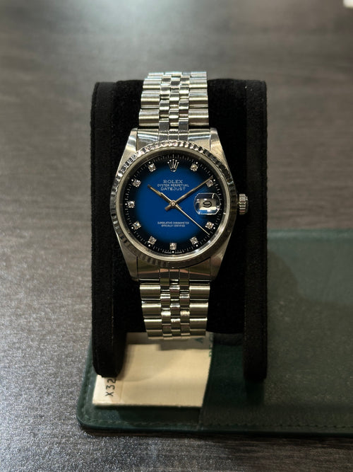 Rolex Datejust 16234 del 1991 raro quadrante blu degradé con brillanti scatola e garanzia!