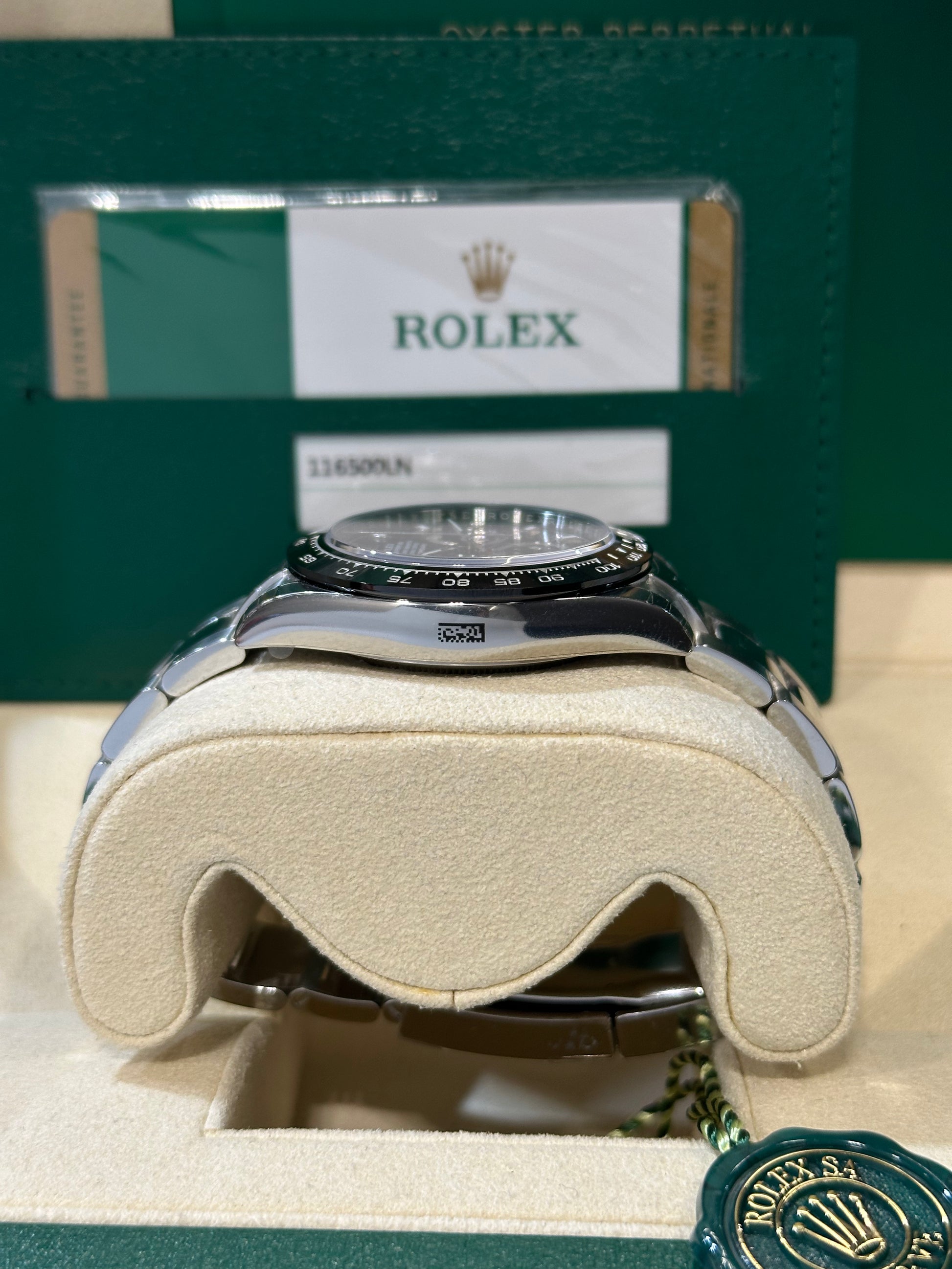 Rolex Daytona 116500 NOS quadrante nero del 2020 FULL SET e FULL PELLICOLE con QR laterale